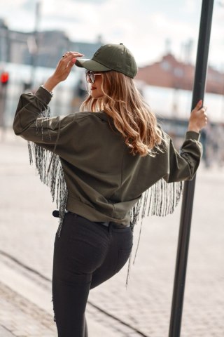 Bluza oversize damska z frędzlami khaki FI671