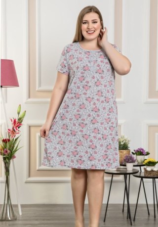 Bawełniana koszula nocna w różyczki plus size szara PIZ18257