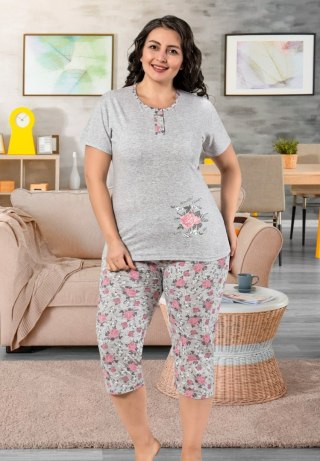 Bawełniana piżama plus size szary melanż PIZ14261