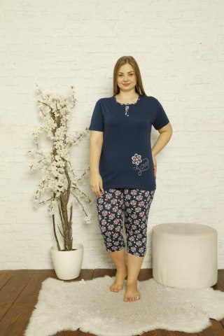 Bawełniana piżama plus size w kwiatowy print granatowa PIZ14276