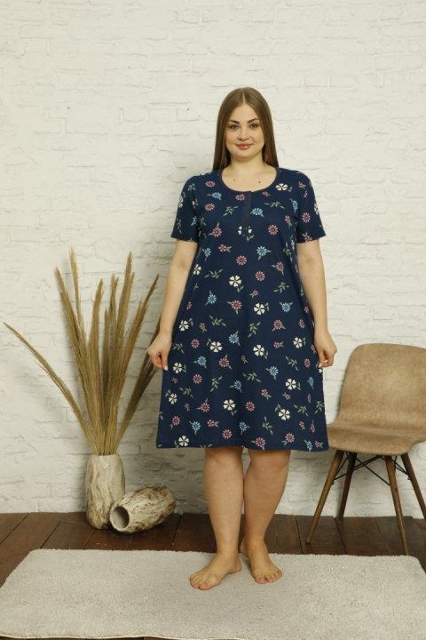 Krótka koszula nocna w kwiatuszki plus size granatowa PIZ18274