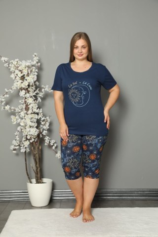 Piżama damska plus size komplet t-shirt spodenki granatowa PIZ14275