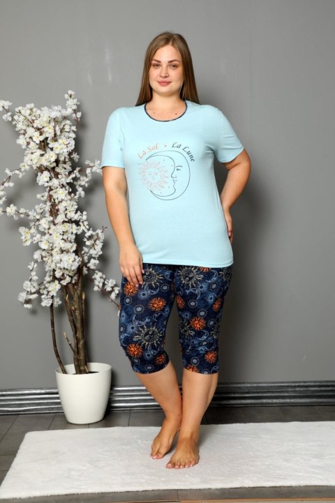 Piżama damska plus size komplet t-shirt spodenki niebiesko-granatowa PIZ14275