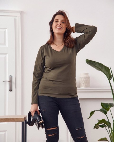 Bluzka z długim rękawem Plus Size khaki FK568