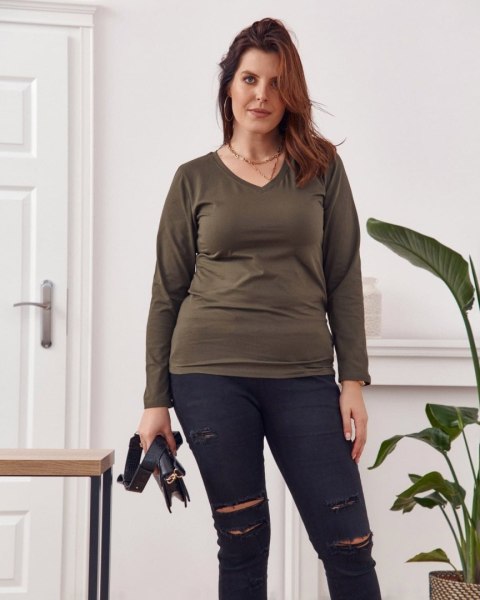 Bluzka z długim rękawem Plus Size khaki FK568