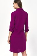 Sukienka Purpurowa sukienka oversize z podwijanym rękawem S226 Purpura - Nife