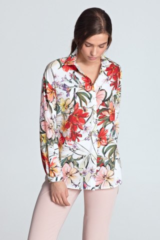 Koszula oversize K53 Flowers/Ecru - Nife