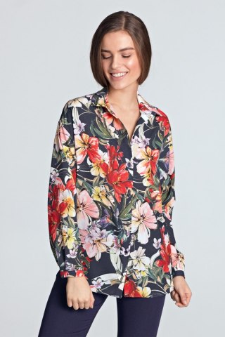 Koszula oversize K53 Flowers/Navy - Nife