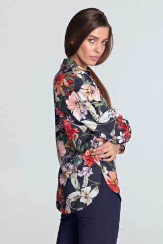 Koszula oversize K53 Flowers/Navy - Nife