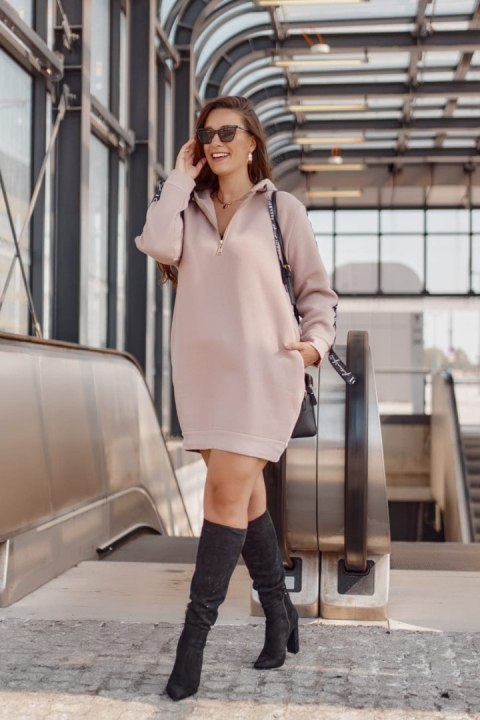 Plus Size ocieplana tunika z kapturem cappuccino FI586