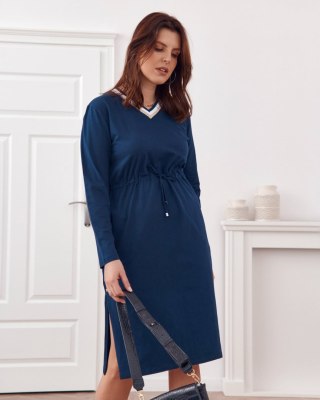 Sukienka Plus Size wiązana w pasie granatowa FK569